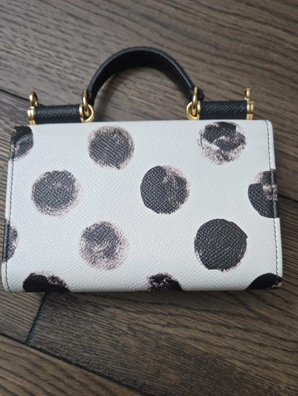 Dolce & Gabbana White Leather Polka Dot Crossbody with Gold Hardware